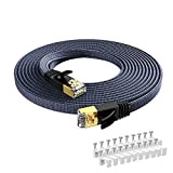 15M Câble Ethernet CAT7, External & Internal LAN Cable Snowkids 10Gbit/s 600MHz Plat Tissage Nylon STP RJ45 Cable Aver Salles ...