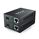 [2 Pack] Convertidor de Medios Gigabit Ethernet Open SFP Slot, 10/100/1000M RJ45 a 1000M SFP, European Power Adapter