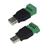 2pcs USB Mâle Femelle à 5 Broches Vert Vis Blindé Bornier Convertisseur sans Soudure Connecteur de Type Enfichable Adaptateur d'extension