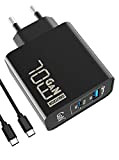 70W USB C Chargeur Rapide, PD GaN Chargeur 2 Ports Adaptateur Type C Noir avec câble 100W pour MacBook Pro/Air, ...