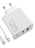 70W USB C Chargeur Rapide, PD GaN Chargeur 2 Ports Adaptateur Type C avec câble 100W pour MacBook Pro/Air, Dell ...