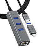 Aceele Hub USB 3.0 Ethernet, Câble d'extension de 2ft, Répartiteur C pour Adaptateur USB Rj45 en Aluminium avec 1 Port ...
