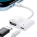 Adaptateur HDMI pour iPhone vers TV, 1080P Cable iPhone HDMI TV Connecteur d'écran avec port de Charge, Compatible avec iPhone ...