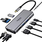 Adaptateur USB C, USB-C vers HDMI et VGA, Ethernet RJ45, Port Audio, Lecture Carte SD/TF, Port PD 100W, Ports USB ...