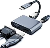 Adaptateur USB C vers VGA 4 en 1, KYYKA USB-C vers HDMI/VGA/USB/type C compatible avec MacBook Pro/Air/iPad Pro 2018-2020/Dell XPS/Nintendo ...