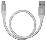 Amazon Basics Câble en nylon à double tressage USB 2.0 A vers Micro B 0,3 m Argenté
