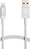 Amazon Basics Câble USB A vers Lightning en nylon tressé Chargeur certifié MFi pour iPhone Argenté 0,9 m