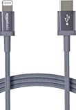 Amazon Basics Câble USB-C vers Lightning en nylon tressé, chargeur certifié MFi pour iPhone 13/12/11/X/XS/XR/8 - gris foncé, 1,8 m