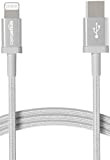 Amazon Basics Câble USB-C vers Lightning en nylon tressé, chargeur certifié MFi pour iPhone 13/12/11/X/XS/XR/8 - argenté, 1,8 m