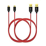 Anker Micro USB Haute vitesse Synchronisée et câble de charge, rouge, longueur de 1,8 m, paquet de 2
