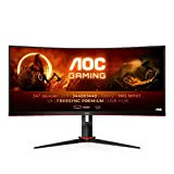 AOC Écran gaming incurvé ultrawide CU34G2 86 cm (34 pouces) (QHD, HDMI, DisplayPort, FreeSync, temps de réponse de 1 ms, 100 Hz, 3440x1440) noir/rouge