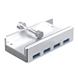 APKLVSR USB 3.0 HUB Type Pince Concentrateur, Concentrateur 4Ports en Aluminium Réglable, USB Adaptateur Alimenté par Bureau pour Moniteur Bord ...