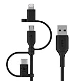 Belkin Câble universel (câble de recharge 3-en-1 USB-C, Lightning, micro-USB, pour smartphones, tablettes, batteries externes, etc., 1 m)