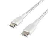 Belkin Câble USB-C vers USB-C à gaine tressée Boost Charge (câble USB Type-C pour Samsung, Pixel, iPad Pro, etc. ; 1 m, blanc)