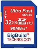 BigBuild Technology 32 Go SD SDHC Ultra Rapide 90 Mo/s Classe 10 Carte mémoire pour Canon EOS 100D Caméra