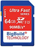 BigBuild Technology 64Go Ultra Rapide 90 Mo/s Classe 10 Carte mémoire SDXC pour Nikon D7200 Caméra