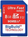BigBuild Technology 8Go 90Mo/s Ultra Rapide Carte mémoire pour Camera de Canon Digital IXUS 185, Classe 10 SD SDHC