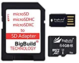 BigBuild Technology Carte mémoire 64 Go Ultra-Rapide 100Mo/s microSD pour Mobile Nokia 3, 3.1, 3.1 Plus, 3.2, 3310, Classe 10 ...