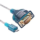 Câble adaptateur série micro USB vers RS-232 9 broches DB9 mâle pour Windows Mac OS Linux FTDI Chipset (1,5 m, ...