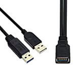 Câble d'extension USB 3.0 femelle vers double USB mâle pour disque dur mobile CableCC 2,5" Noir