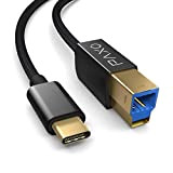 Câble d'imprimante USB C en Nylon de 3 m, USB 3.1 (USB 3.0), Noir, USB C mâle vers USB B, ...