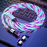 Câble de Charge Magnétique LED Flowing 1M/2M Rotation 360° et 180° 3A Charge Rapide Câble USB Magnétique Visible Coloré Câble ...
