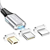 Câble de Chargeur Magnétique, 3 en 1 Charge Rapide et Synchro Données Câble Aimanté avec Micro USB, Type C, IP ...