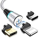 Câble de Chargeur Magnétique, AVIWIS 3 en 1 3A Charge Rapide et Synchro Données Câble Aimanté avec Micro USB, Type ...