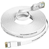 Cable Ethernet 10m Cat6 Plat Cable RJ45 10m Blanc, Gigabit Cable Internet Haute Vitesse Haut Débit Fibre Cable Reseau Compatible ...