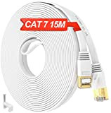 Câble Ethernet 15M Cat 7 Cable RJ45 15M Blindé Câble Réseau Plat Haut Débit S/FTP Gigabit Câble Anti-brouillage Exterieur Résistant ...