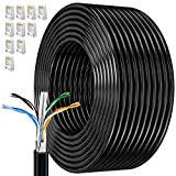 Cable Ethernet 50m, Cable Rj45 Blindé Cat 6 Gigabit Câble Réseau Extérieur Anti-Brouillage Résistant Aux Intempéries FTP 23AWG Cable Internet ...