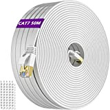 Cable Ethernet Cat 7 50m, Exterieur Cable Rj45 50 Mètres Blindé Câble Réseau Plat Haut Débit 10Gbps 600MHz FTP Giagbit ...