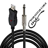 Câble guitare-USB, guitare basse vers PC Interface de connexion Convertisseur Adaptateur, fiche USB de 6,5 mm, câble pour enregistrement vers l’ordinateur ...