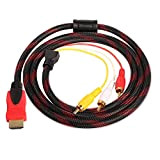 Câble HDMI vers RCA, 1080p HDMI mâle vers 3-RCA vidéo audio AV câble connecteur en nylon tressé émetteur unidirectionnel pour ...