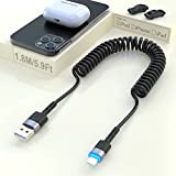 Câble Lightning spiralé [certifié MFi et compatible CarPlay], câble USB vers Lightning Câble de transmission de données de 6 pieds ...