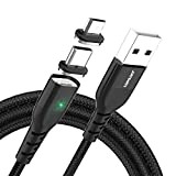 Câble Magnétique,JianHan 2m Micro USB & USB-C Câble de Charge Rapide Magnétique Tressé en Nylon avec DEL pour Périphérique Android ...