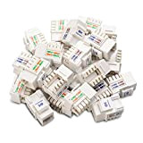 Cable Matters Ensemble de 25 Prises Keystone Cat6 RJ45 [UL Certifié] en Blanc et Support Keystone Punch-Down