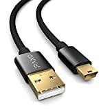 Câble Mini USB en Nylon Noir de 2 m, câble de Chargement USB à Mini USB, fiche dorée, câble tressé