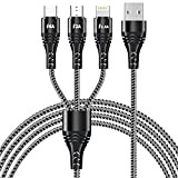 Câble multi-chargeur, câble USB tressé en nylon 3 en 1, câble USB multi-ports avec port Lightning micro-USB Type-C pour le ...