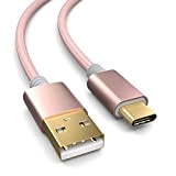 Câble USB C en nylon de 2 m, USB 3.1 (USB 3.0), rose/champagne, câble de chargement USB A vers USB ...