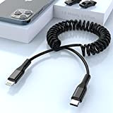 Câble USB C Enroulé Vers Lightning, Câble De Voiture iPhone [Certification MFi], Données De Charge Du Ressort Transfert Compatible Avec ...