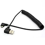 Câble USB coudé à 90 degrés avec extension enroulée et répartition USB A vers micro-USB B mâle