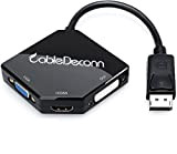 CableDeconn Grand adaptateur mâle vers femelle 3 en 1 DisplayPort DP vers HDMI/DVI/VGA