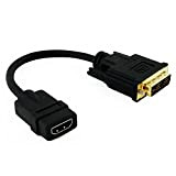 Cablesson DVI Mâle vers HDMI Femelle 200mm Adaptateur/Convertisseur Câble Court - Noir - Plaqué Oré-Or
