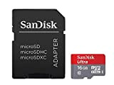 Carte Mémoire microSDHC SanDisk Ultra 16GB avec Vitesse de Lecture Allant jusqu'à 80MB/S, Classe 10