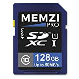 Carte mémoire SDXC Memzi Pro 128 Go 80 Mo/s Classe 10 - Pour appareils photo numériques Canon EOS 4000d, 2000d, 200d, 100d, 70d, ...