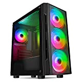 CiT Flash ARGB Boîtier PC Gaming M-ATX, 4 Ventilateurs ARGB Arc-en-Ciel de 120 mm Inclus, Verre trempé, Bouton LED, Support ...