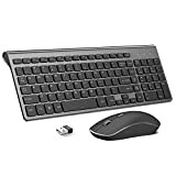 Clavier sans fil, 2,4 G, clavier d'ordinateur sans fil, ergonomique, compact, taille complète, parfait (noir gris)