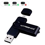 Clé USB 16Go USB 2.0 Wansenda OTG USB Flash Drive pour appareils Android/PC/Mac (16Go, Noir)