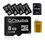 Cloudisk Lot de 5 Cartes Micro SD 8 Go avec Lecteur de Carte Adaptateur microSD Vente en Vrac de Carte ...